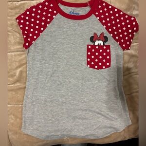 Disney Minnie Mouse Polka Dot Pocket Tee - Red & Gray